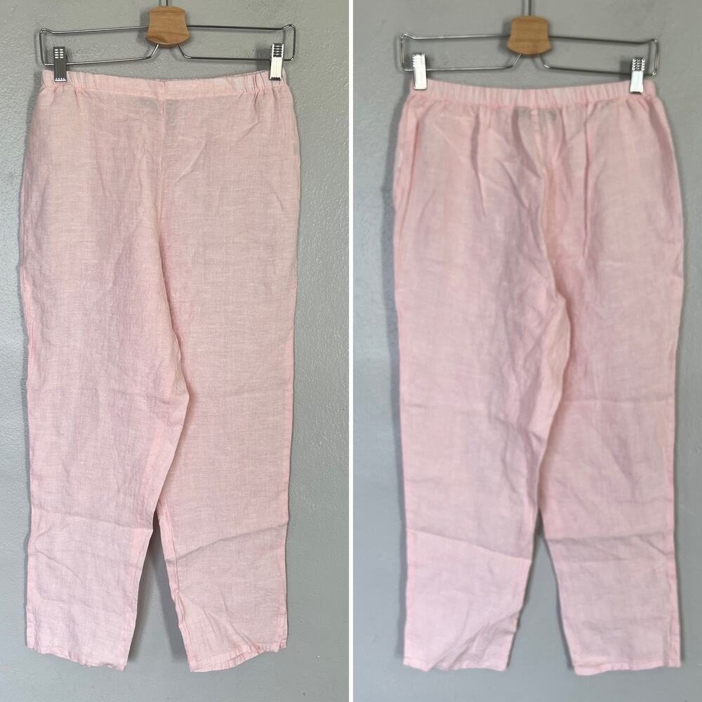 FLAX Lot of 3 100% Linen Elastic Waist Pants Women's Size P 4-6 Pink Blue Green - Picture 3 of 13